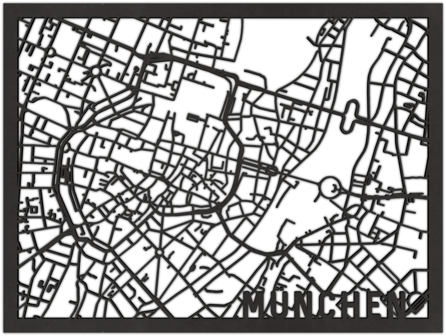 Zwart-MDF stadskaart van munchen, City Shapes wanddecoratie