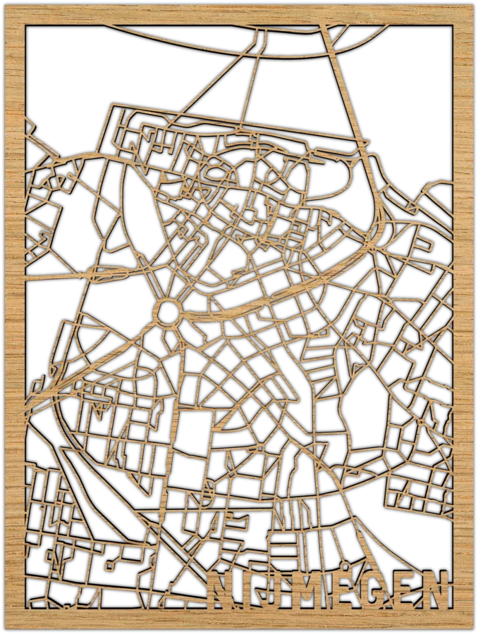 Eiken stadskaart van nijmegen, City Shapes wanddecoratie