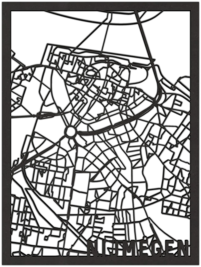 Zwart-MDF stadskaart van nijmegen, City Shapes wanddecoratie