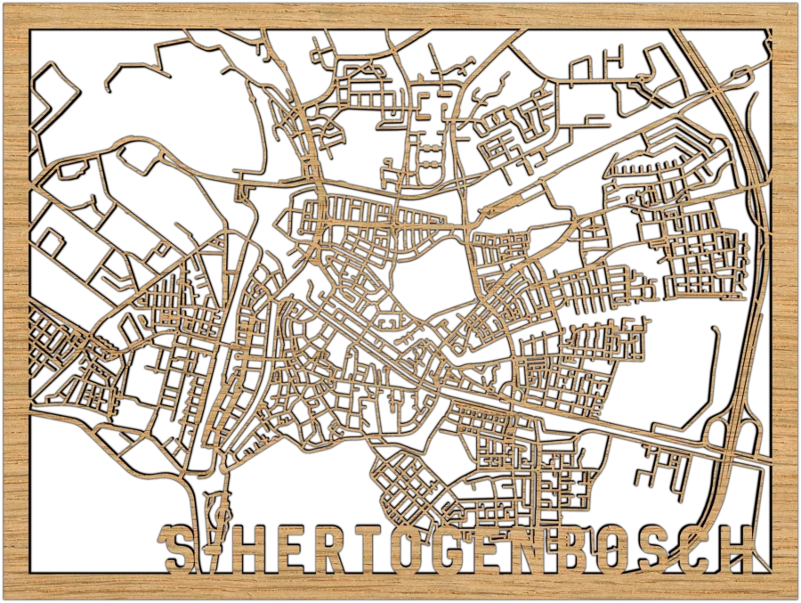 Eiken stadskaart van s Hertogenbosch, City Shapes wanddecoratie