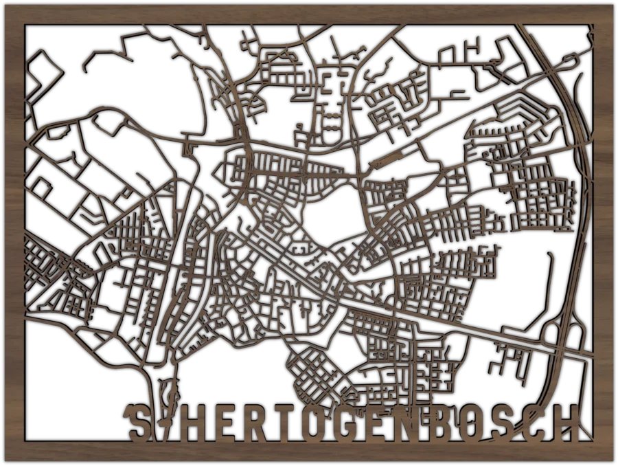 Noten stadskaart van s Hertogenbosch, City Shapes wanddecoratie