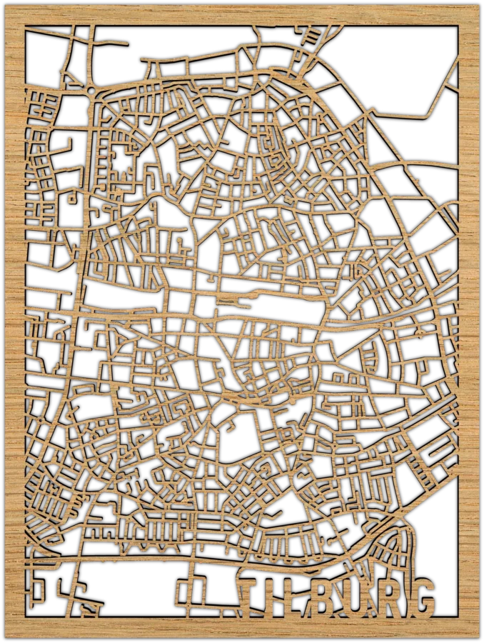 Eiken stadskaart van tilburg, City Shapes wanddecoratie