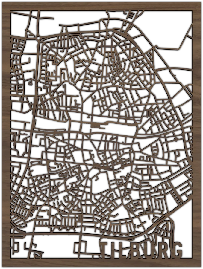 Noten stadskaart van tilburg, City Shapes wanddecoratie