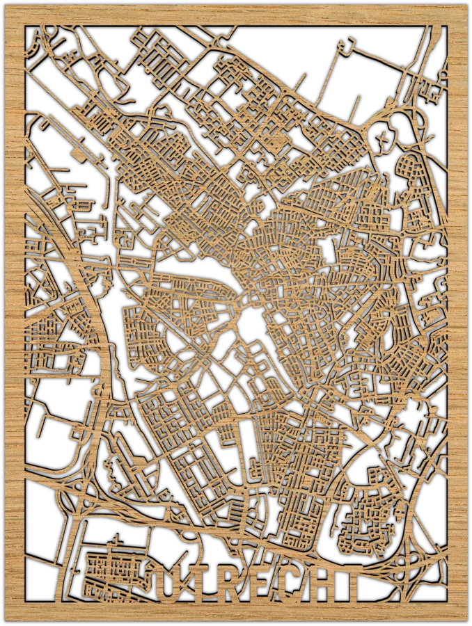 Eiken stadskaart van utrecht, City Shapes wanddecoratie