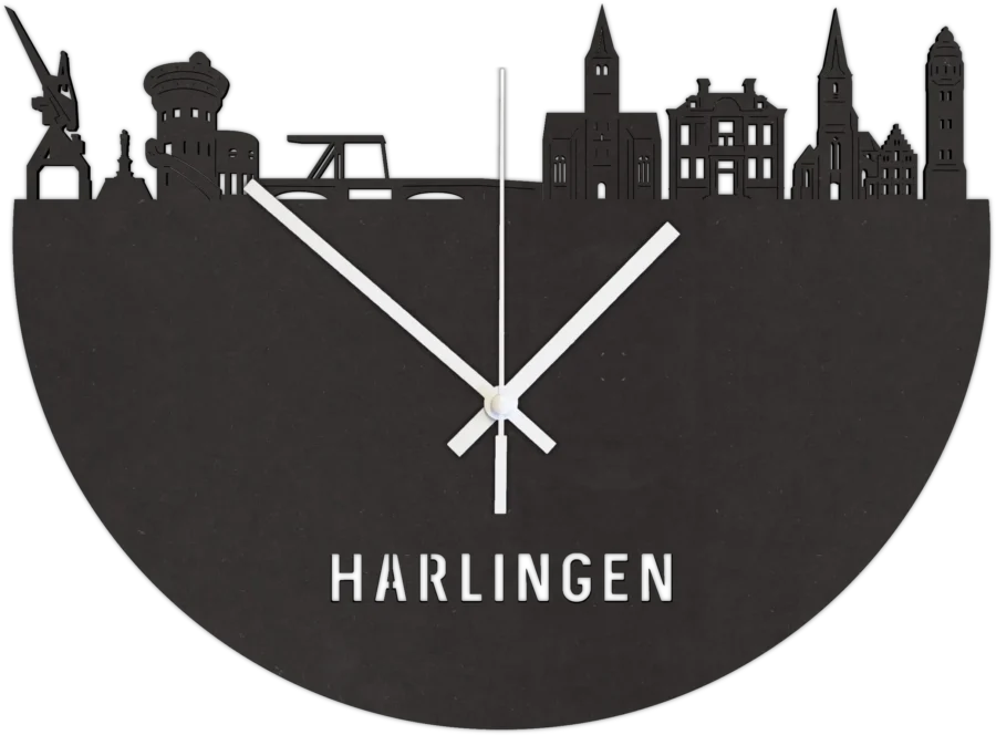 Zwart-MDF klok van Harlingen, City Shapes wanddecoratie