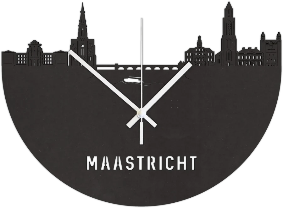 Zwart-MDF klok van Maastricht, City Shapes wanddecoratie