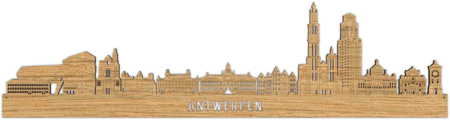 Eiken skyline van Antwerpen, City Shapes wanddecoratie