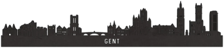 Zwart-MDF skyline van Gent, City Shapes wanddecoratie