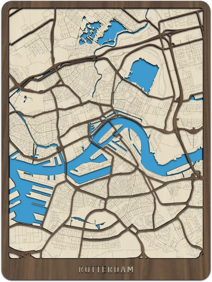 Noten stadskaart van Rotterdam, City Shapes wanddecoratie