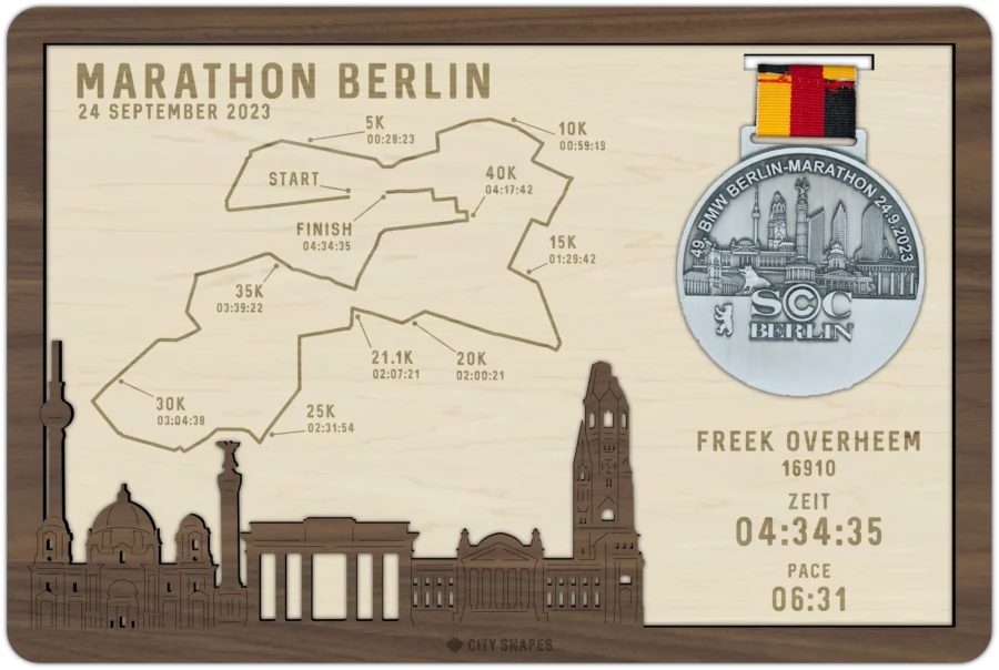 Noten medaillehouder van Marathon Berlin, City Shapes wanddecoratie