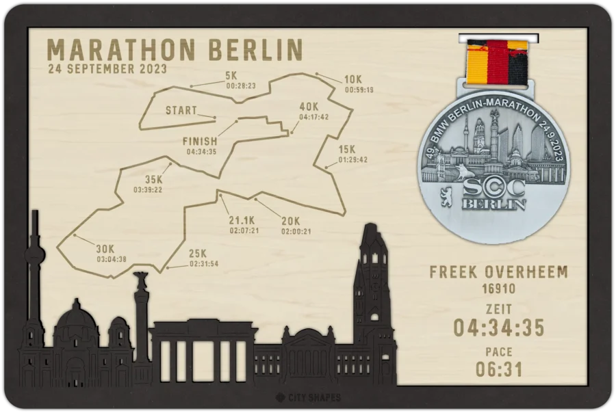 Zwart-MDF medaillehouder van Marathon Berlin, City Shapes wanddecoratie