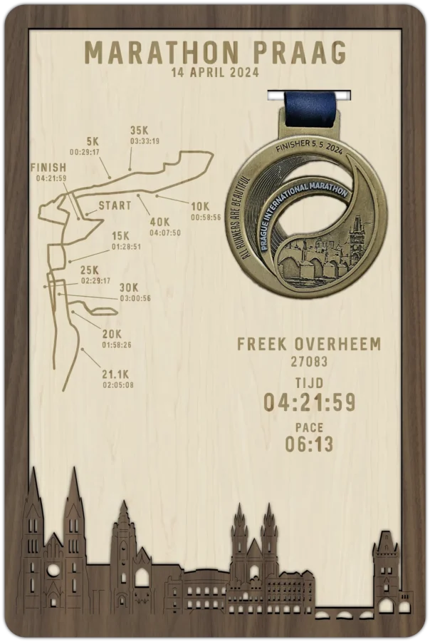 Noten medaillehouder van Marathon Praag, City Shapes wanddecoratie