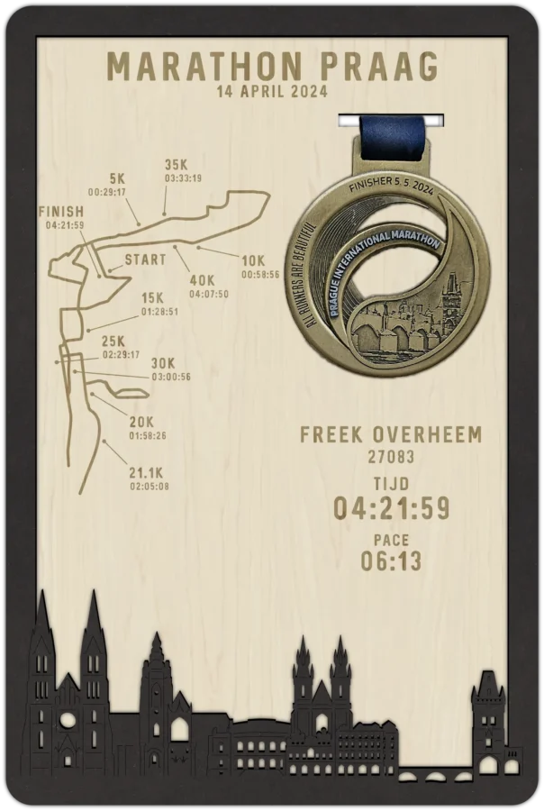 Zwart-MDF medaillehouder van Marathon Praag, City Shapes wanddecoratie