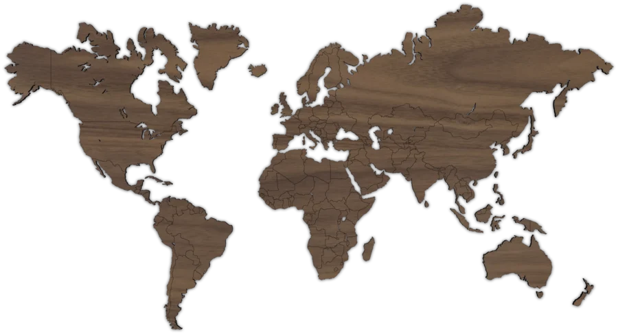 Noten wereldkaart van Houten Wereldkaart, City Shapes wanddecoratie