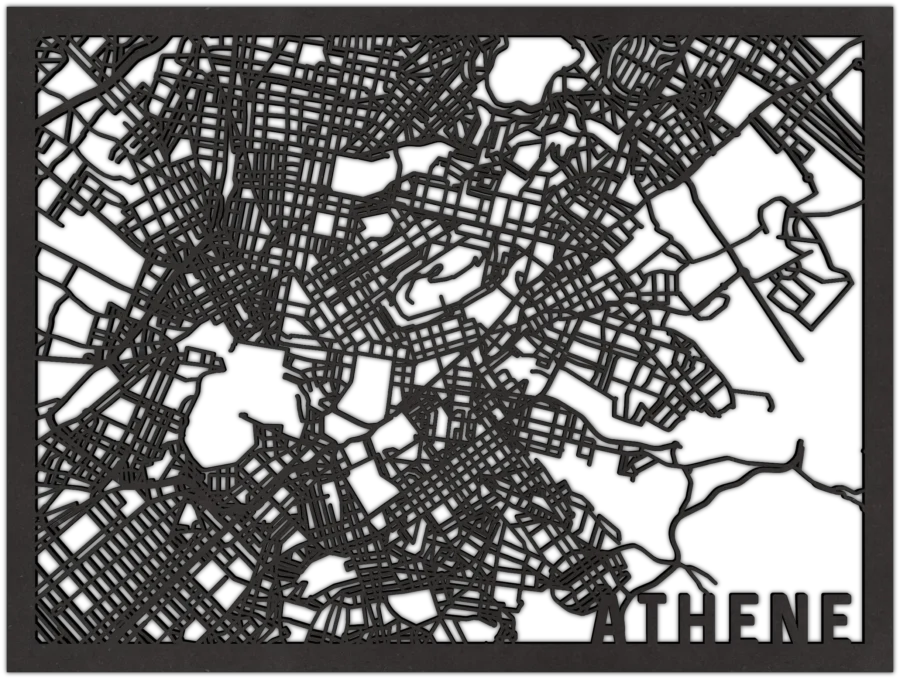 Schwarz Stadtplan von Athen, City Shapes Wanddekoration