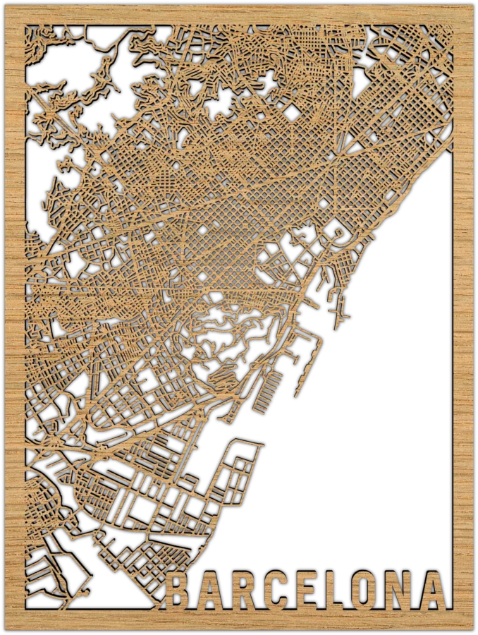 Eichenholz Stadtplan von Barcelona, City Shapes Wanddekoration