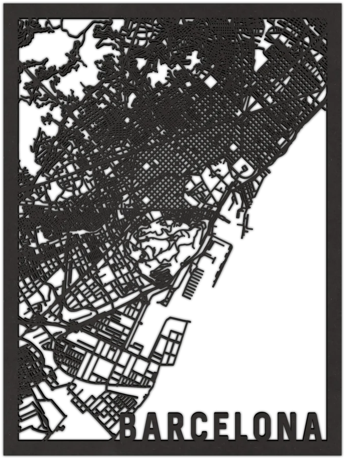 Schwarz Stadtplan von Barcelona, City Shapes Wanddekoration