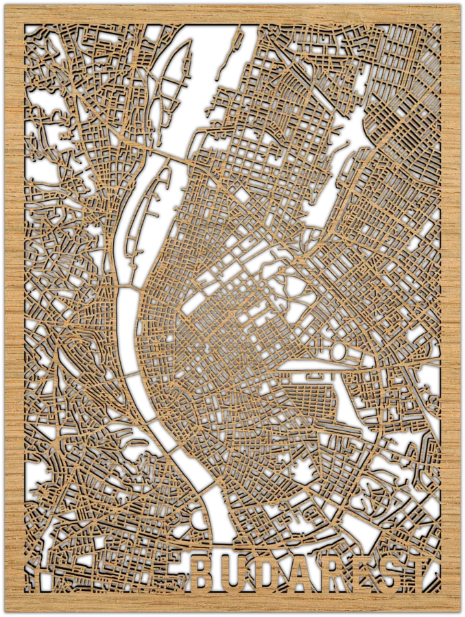 Eichenholz Stadtplan von Budapest, City Shapes Wanddekoration