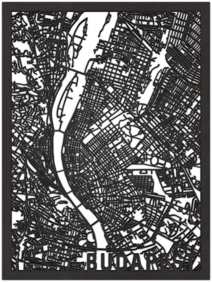 Schwarz Stadtplan von Budapest, City Shapes Wanddekoration