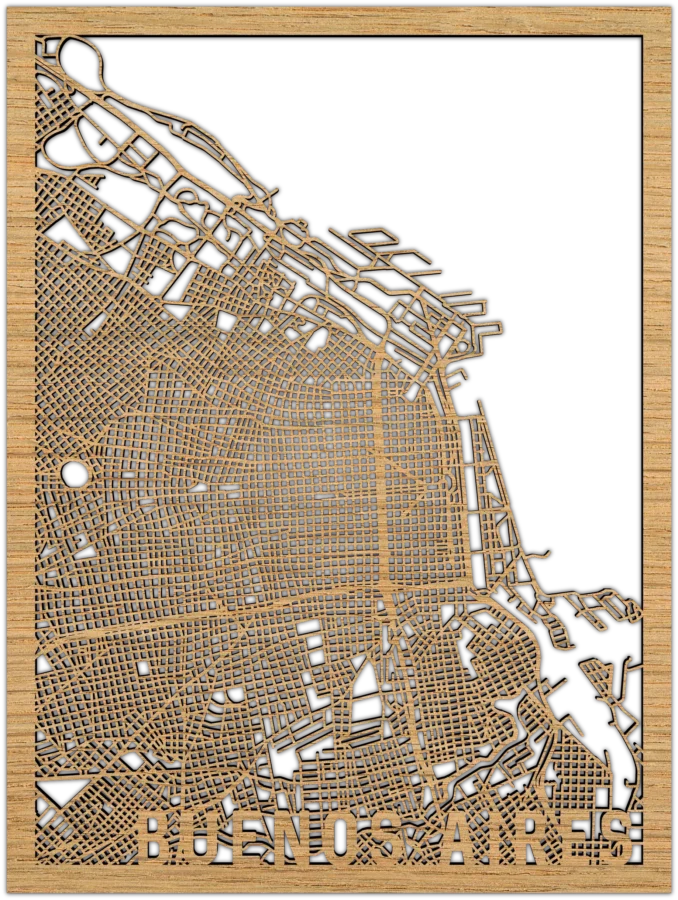 Eichenholz Stadtplan von Buenos Aires, City Shapes Wanddekoration