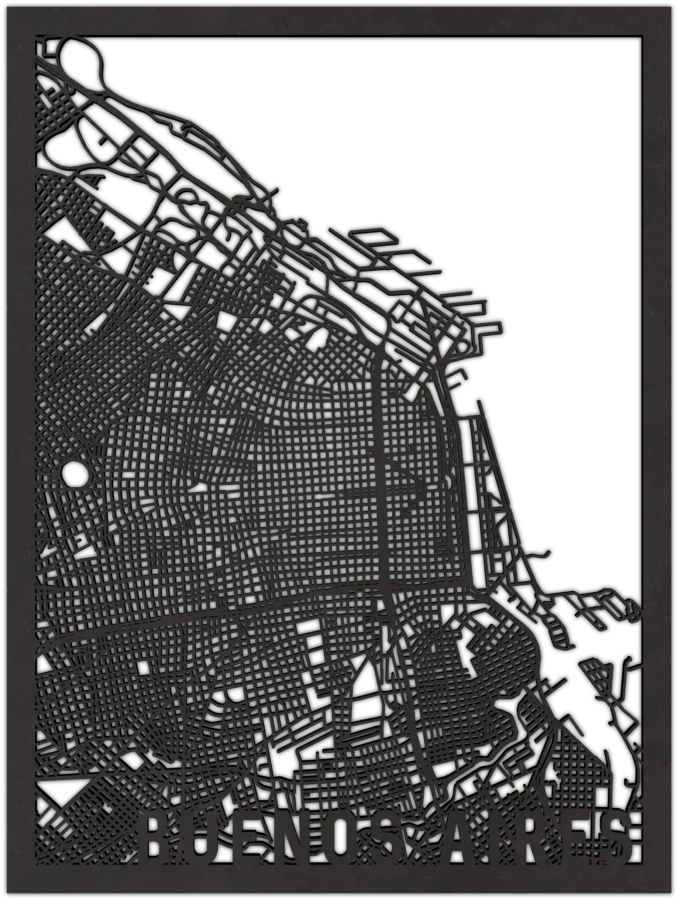 Schwarz Stadtplan von Buenos Aires, City Shapes Wanddekoration