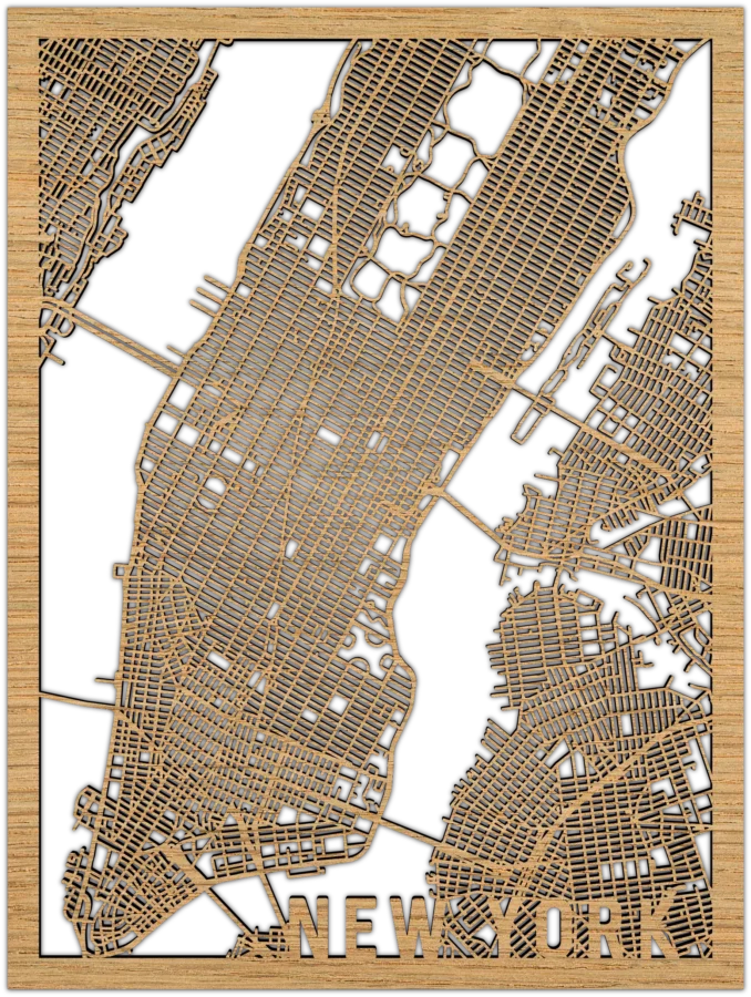 Eichenholz Stadtplan von New York, City Shapes Wanddekoration