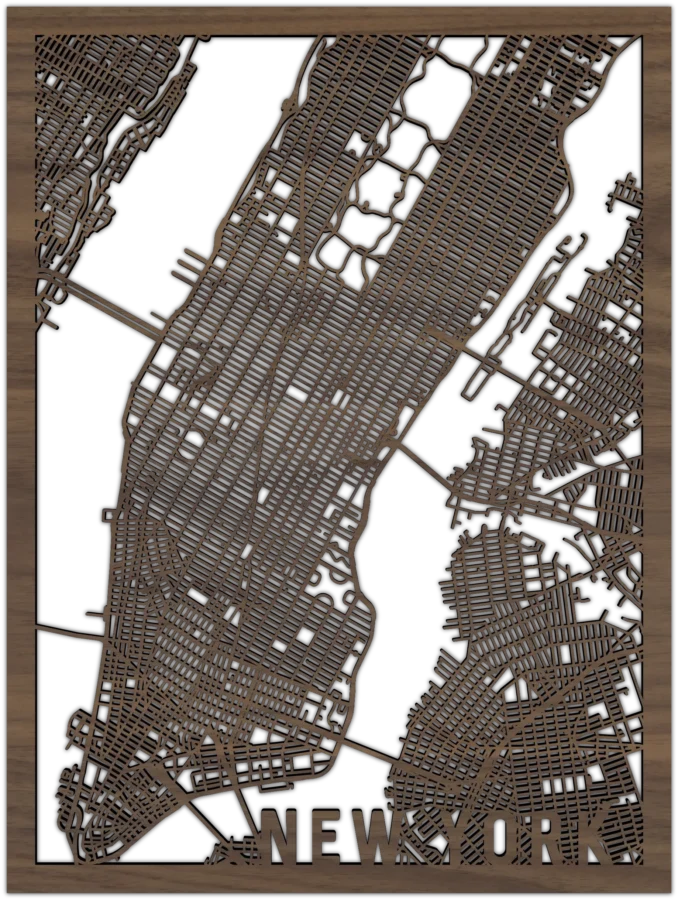 Nussbaum Stadtplan von New York, City Shapes Wanddekoration