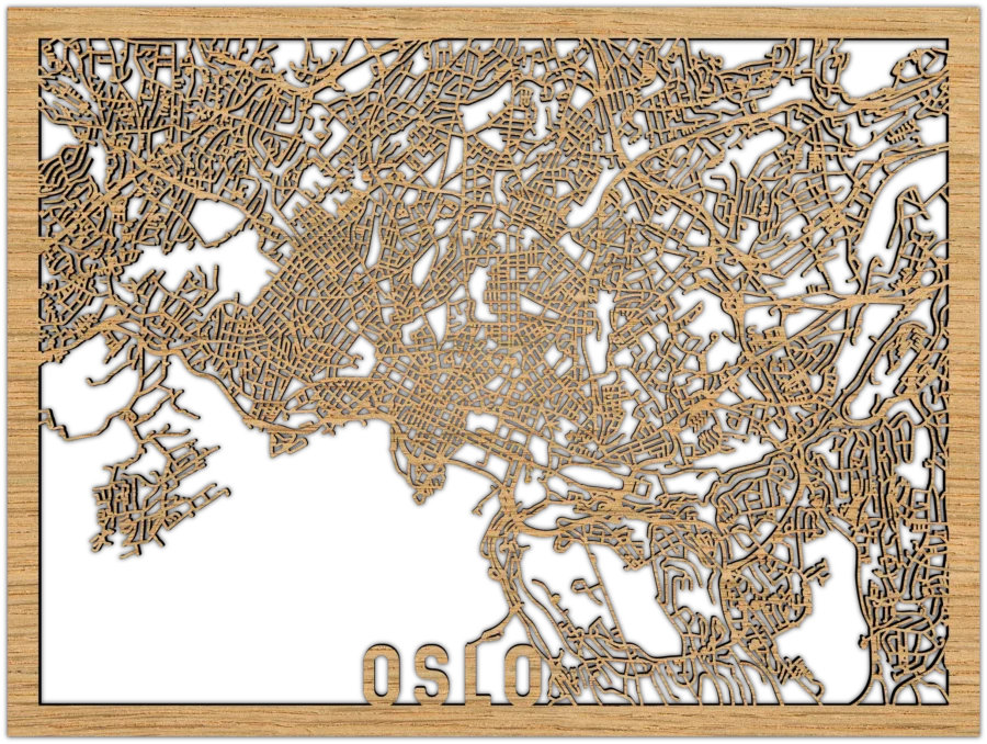 Eichenholz Stadtplan von Oslo, City Shapes Wanddekoration