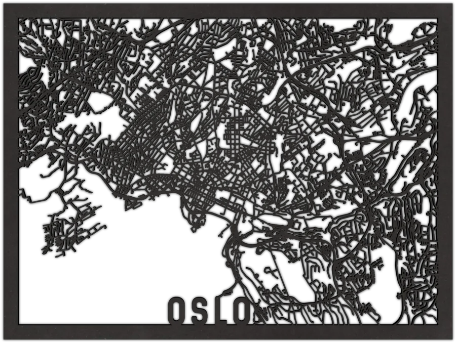 Schwarz Stadtplan von Oslo, City Shapes Wanddekoration