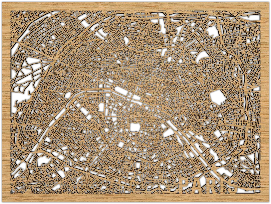 Eichenholz Stadtplan von Paris, City Shapes Wanddekoration