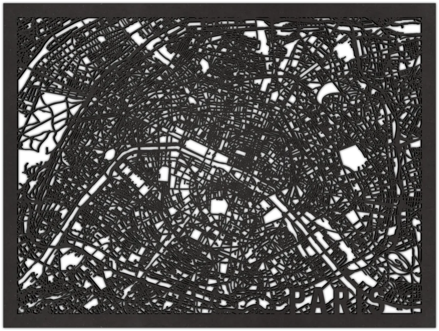 Schwarz Stadtplan von Paris, City Shapes Wanddekoration