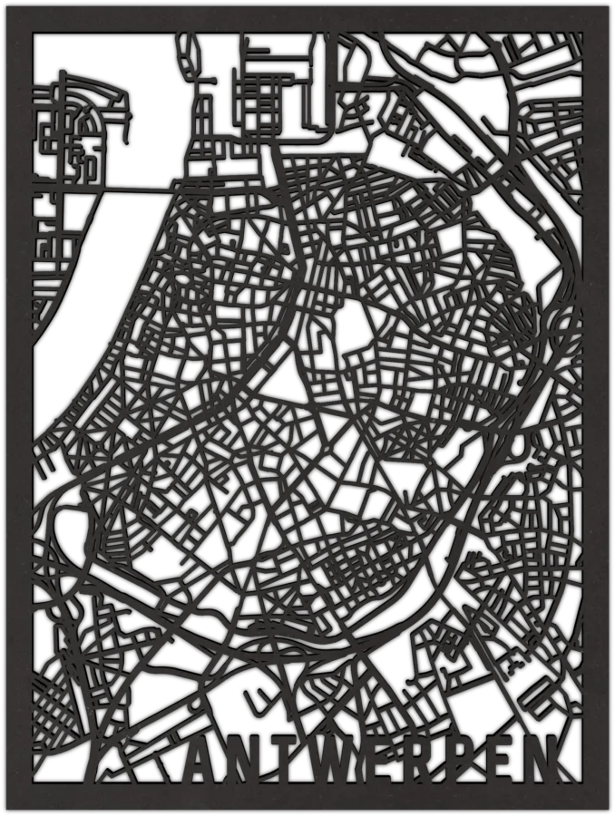 Schwarz Stadtplan von antwerpen, City Shapes Wanddekoration