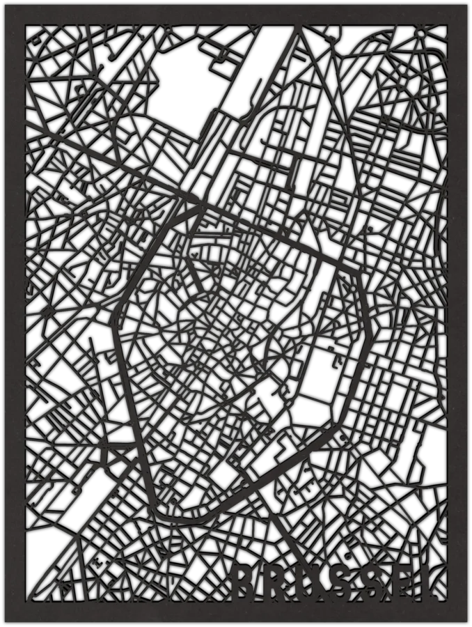 Schwarz Stadtplan von brussel, City Shapes Wanddekoration