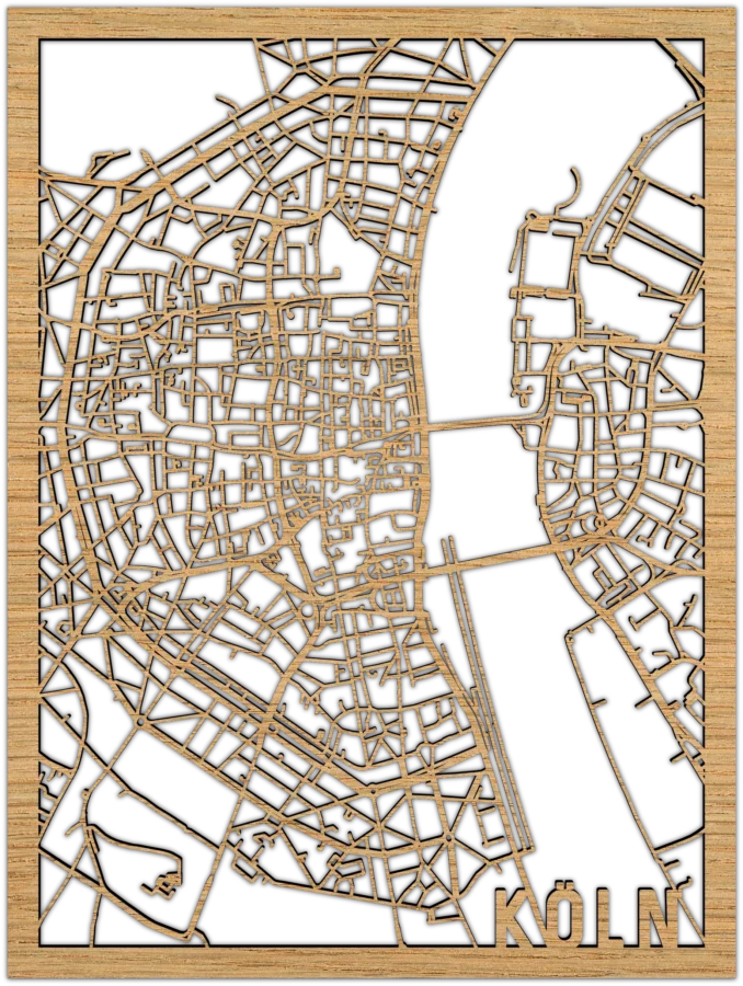 Eichenholz Stadtplan von koln, City Shapes Wanddekoration