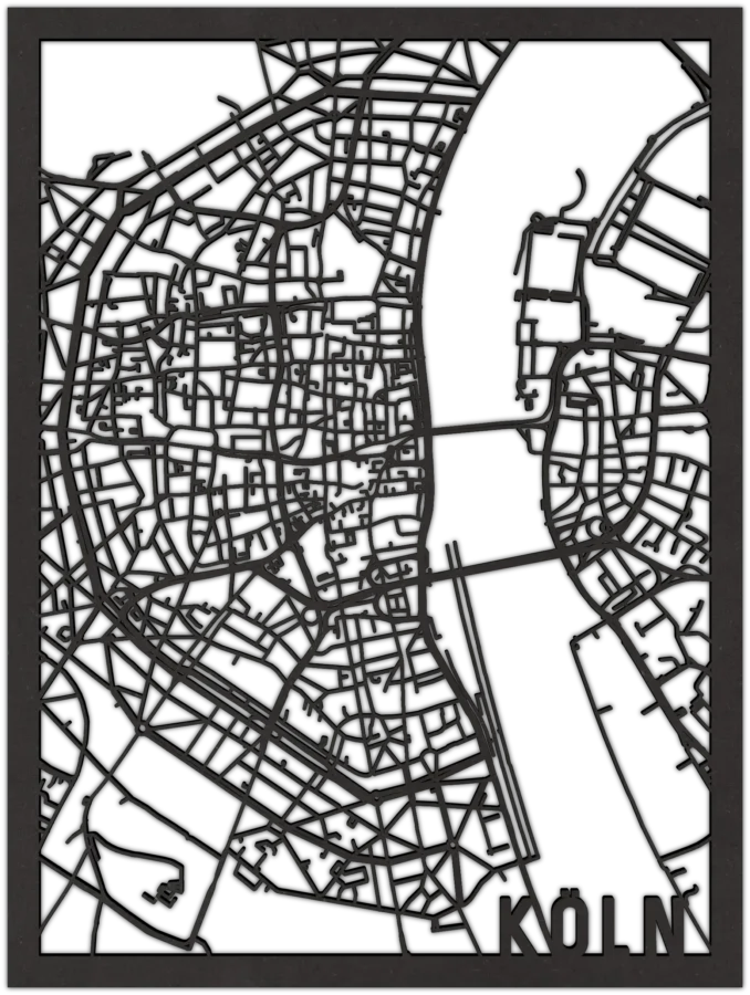 Schwarz Stadtplan von koln, City Shapes Wanddekoration