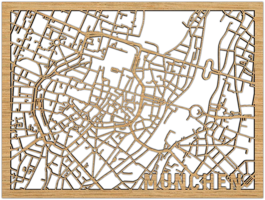 Eichenholz Stadtplan von munchen, City Shapes Wanddekoration