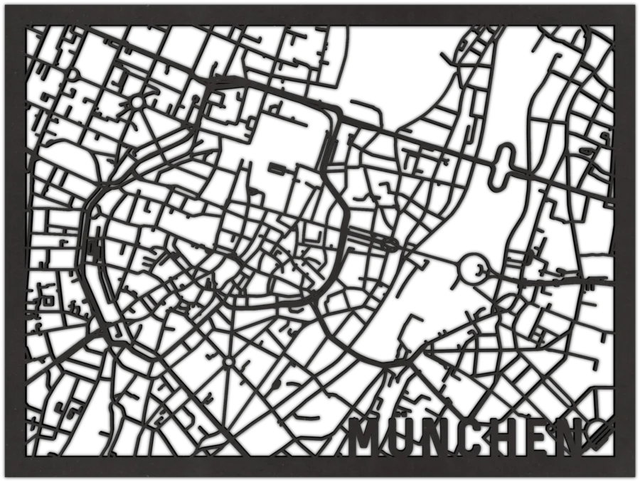 Schwarz Stadtplan von munchen, City Shapes Wanddekoration