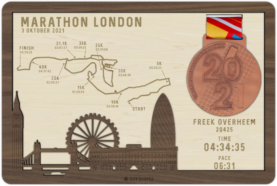 Noten medaillehouder van Marathon london, City Shapes wanddecoratie