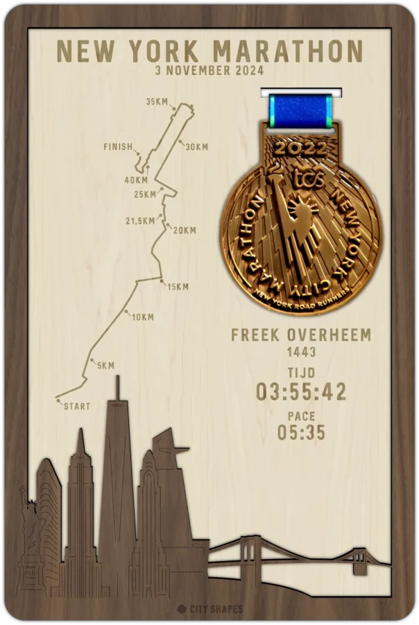 Noten medaillehouder van Marathon new york, City Shapes wanddecoratie