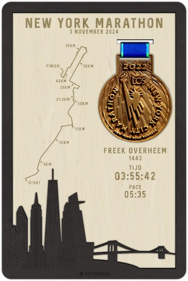 Zwart-MDF medaillehouder van Marathon new york, City Shapes wanddecoratie