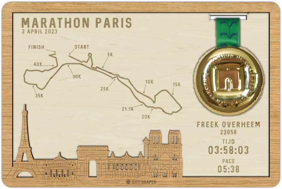 Eiken medaillehouder van Marathon paris, City Shapes wanddecoratie