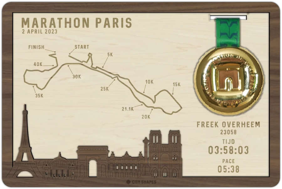 Noten medaillehouder van Marathon paris, City Shapes wanddecoratie