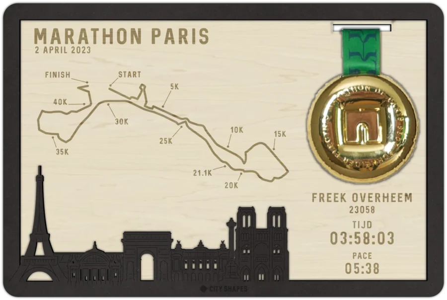 Zwart-MDF medaillehouder van Marathon paris, City Shapes wanddecoratie